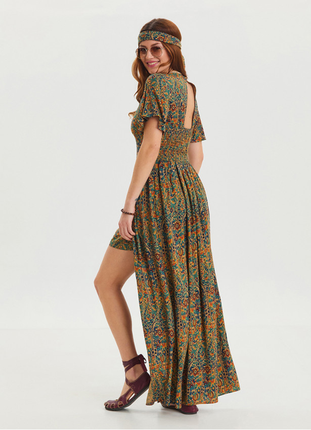 Flounce Sleeve, Shorts Detailed Petrol Women's Bohemian Jumpsuit 4487